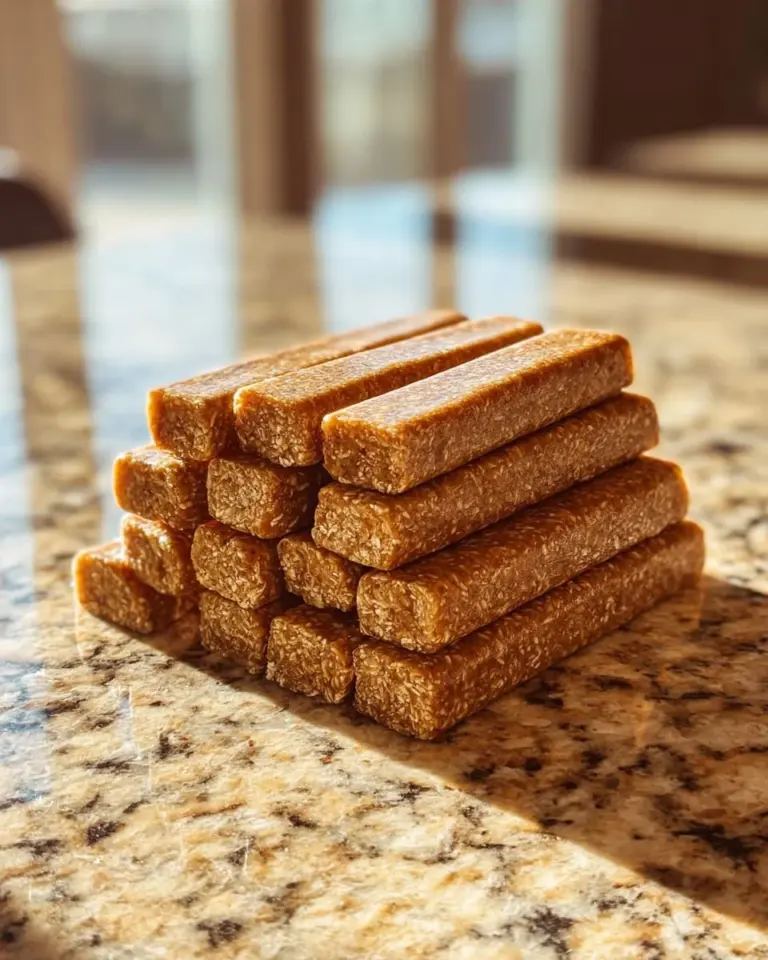 Homemade pumpkin oatmeal dog snack sticks on a wooden surface