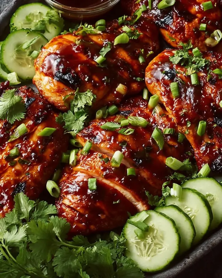 Delicious Honey Sriracha Chicken dish garnished and ready to serve