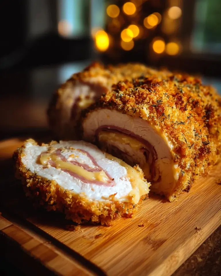 Delicious Cordon Bleu dish with crispy chicken, ham, and melted cheese