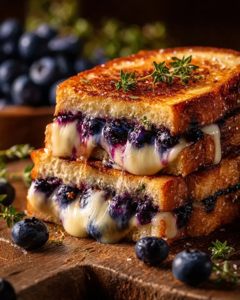 Juicy Blueberry Grilled Cheese sandwich with blueberries and melted cheese