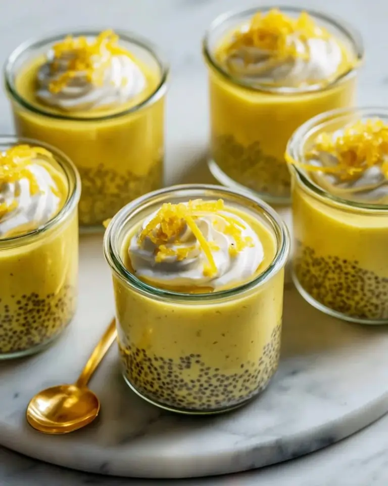 Delicious Lemon Chia Seed Pudding in a glass, topped with lemon zest and mint leaves.