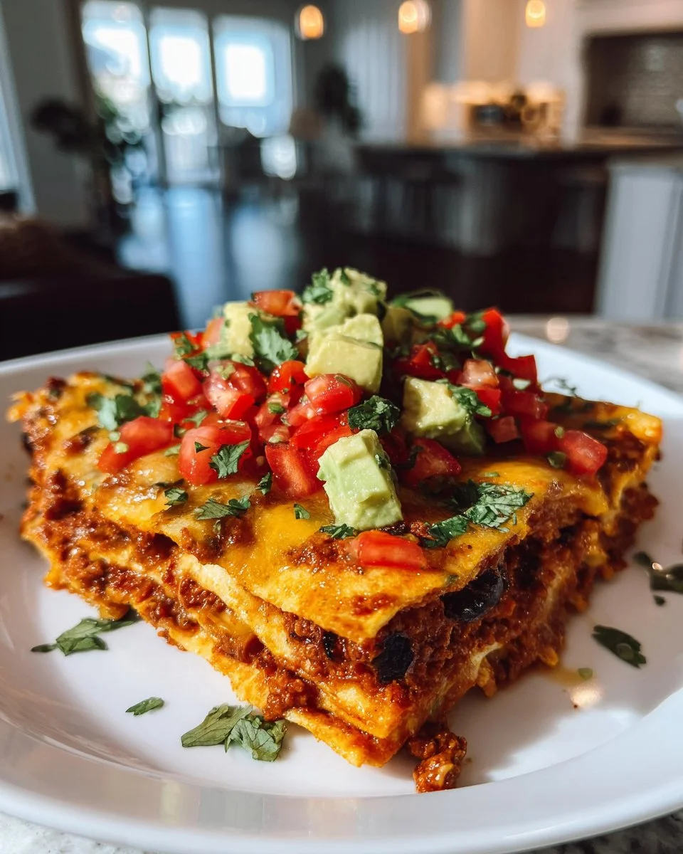 Loaded Nacho Bake with cheese, jalapeños, and toppings in a baking dish