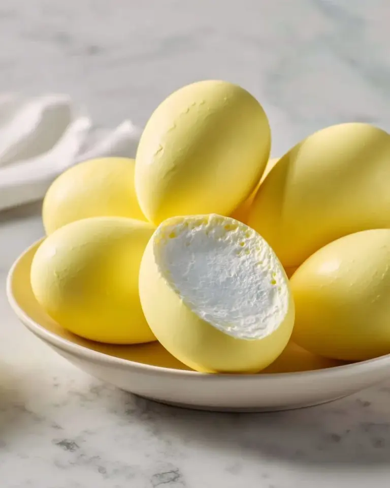 Delicious homemade marshmallow Easter eggs in pastel colors on a plate