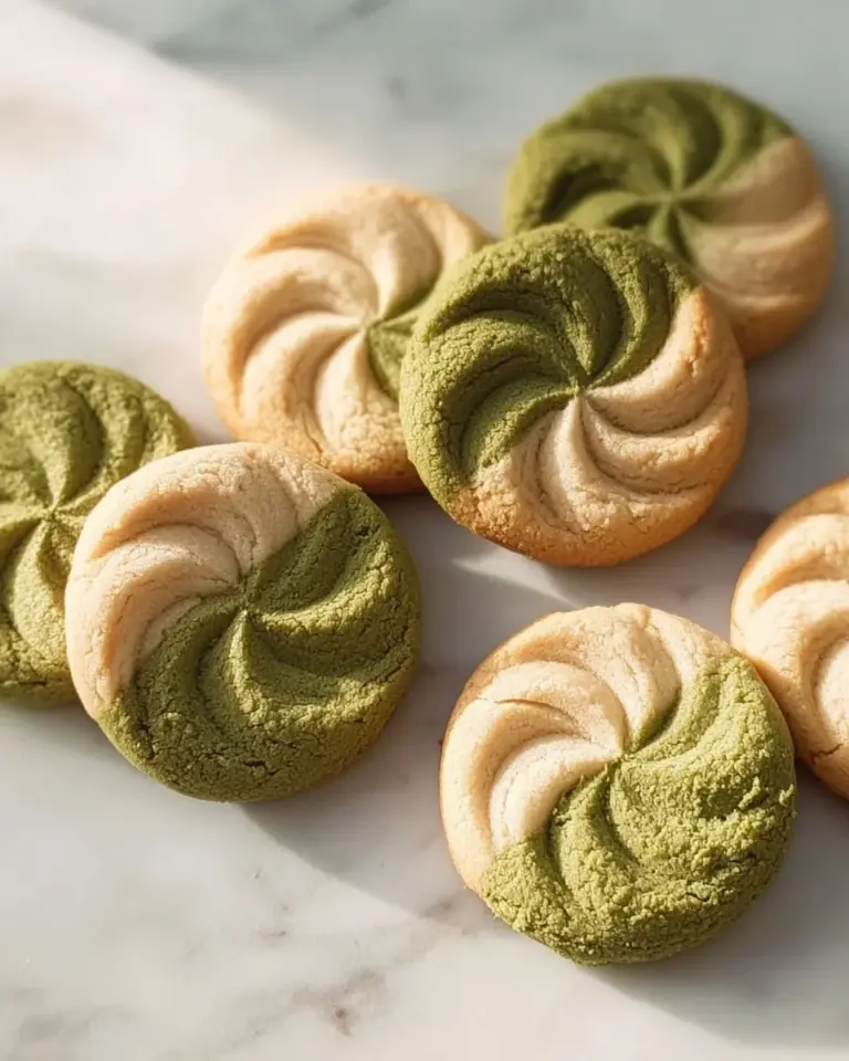 Baked matcha latte cookies on a wooden table, showcasing their vibrant green color.