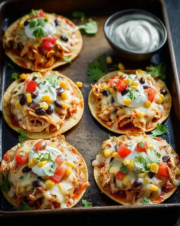 Mexican rotisserie chicken served on tostadas with fresh toppings