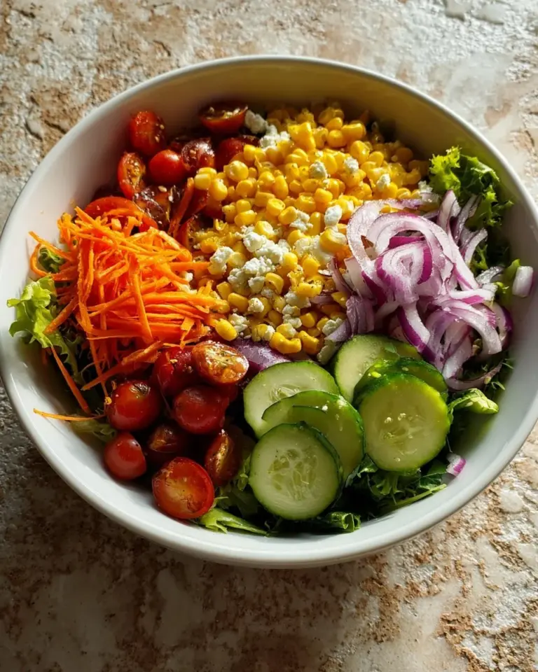 Fresh mixed greens salad with assorted vegetables and dressing
