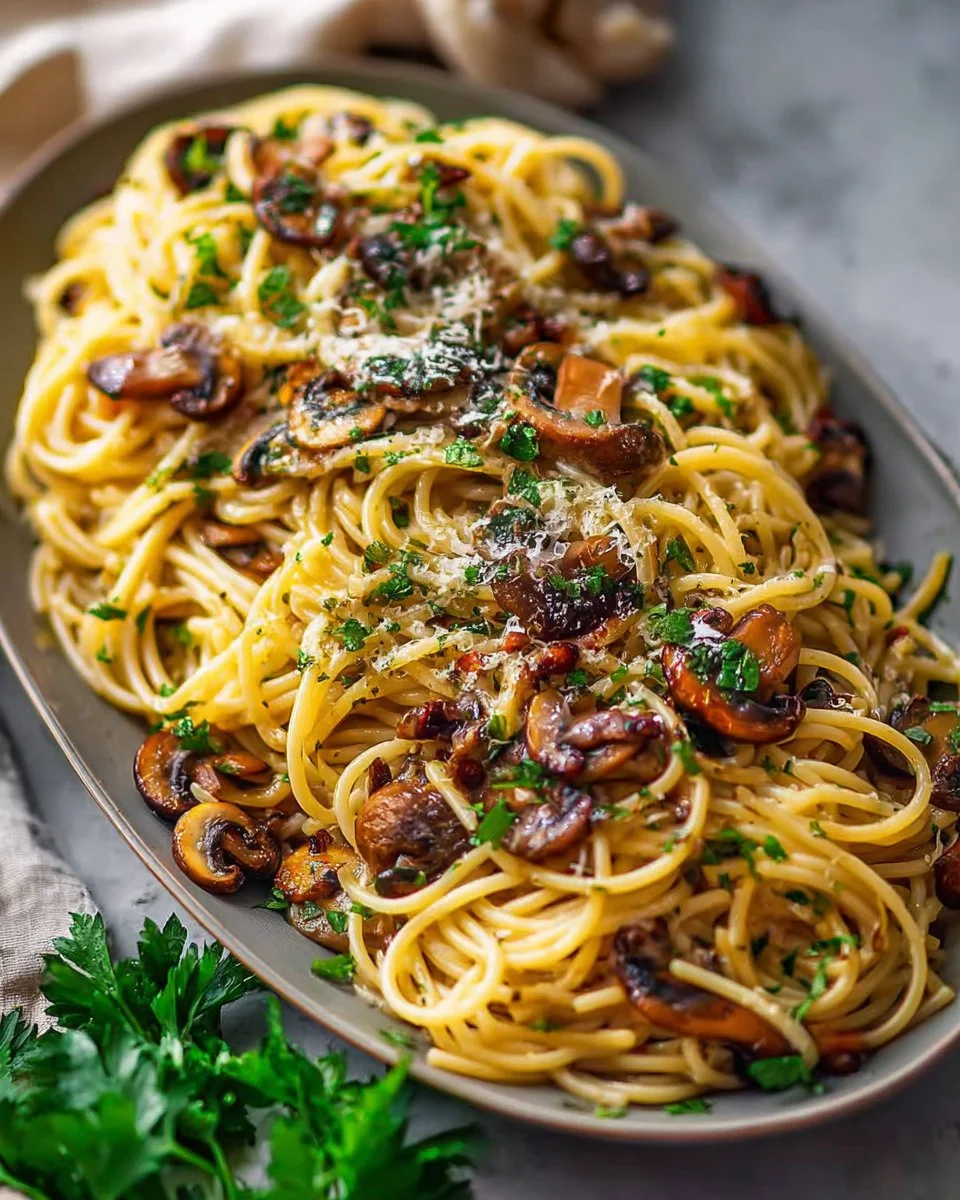Mushroom Pasta with Garlic and Oil