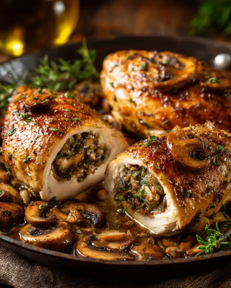 Delicious Mushroom Stuffed Chicken Breast ready to serve for dinner