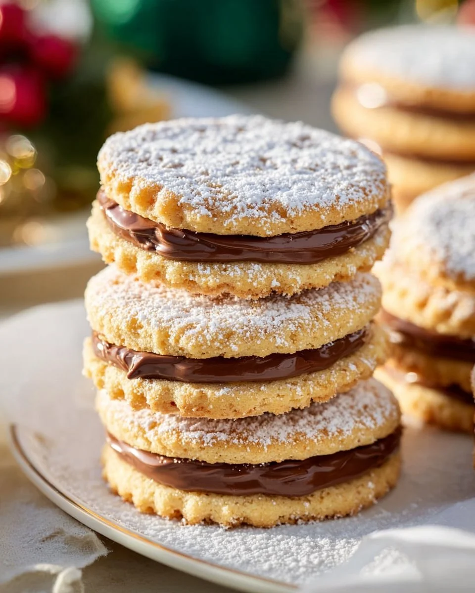 Nutella shortbread sandwich cookies with chocolate filling