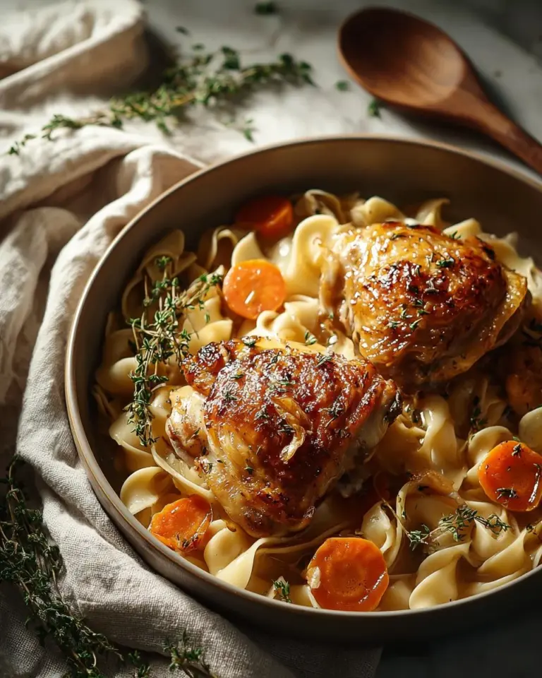 One-Pan Chicken served with buttered noodles in a delicious dish