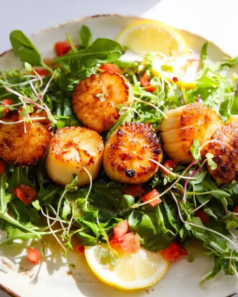 Pan seared scallops served in a chardonnay butter sauce on a plate