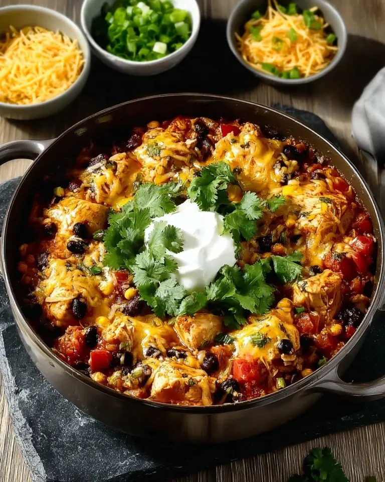 Pioneer Woman's delicious Mexican Chicken Casserole topped with cheese and spices