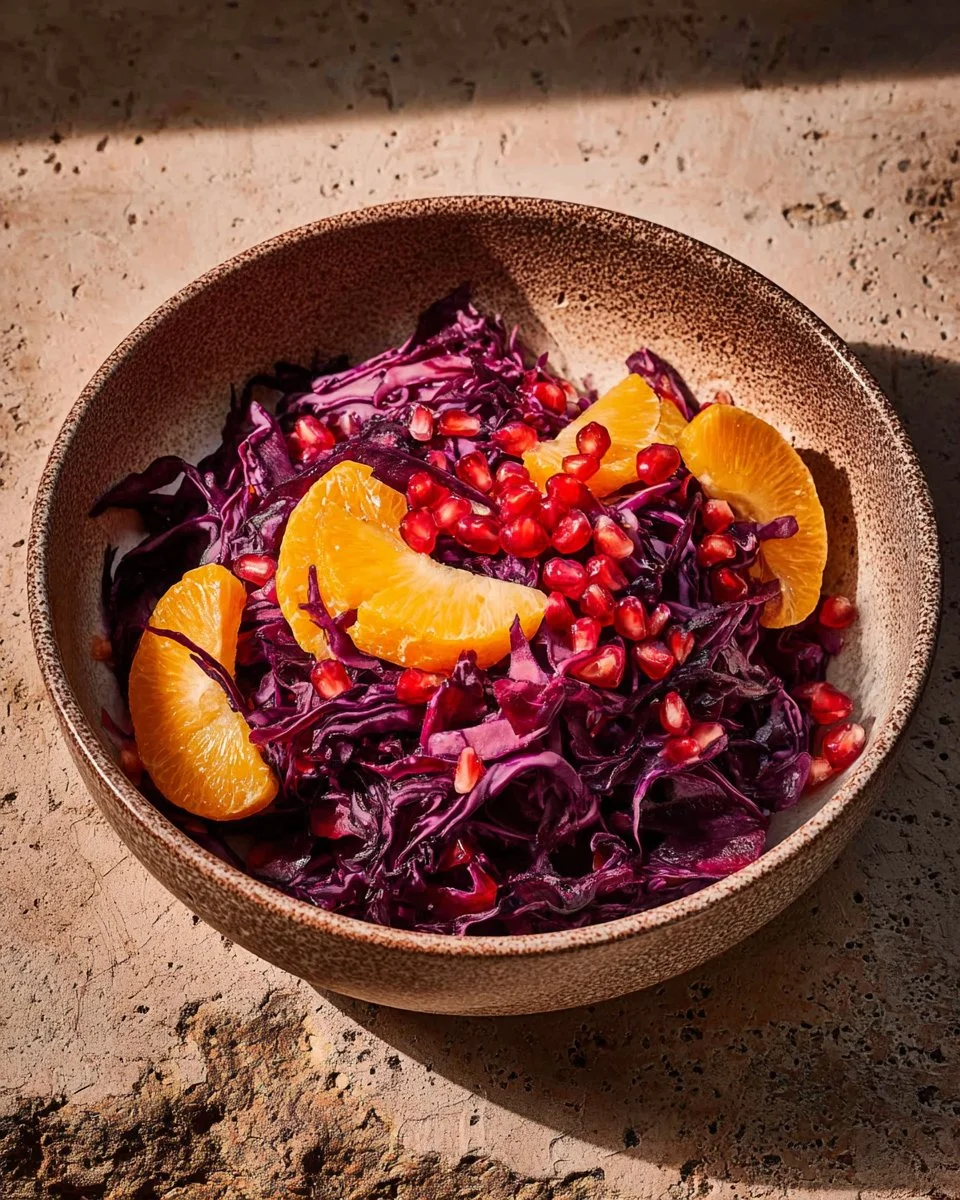 Fresh Red Cabbage Orange Salad with citrus dressing