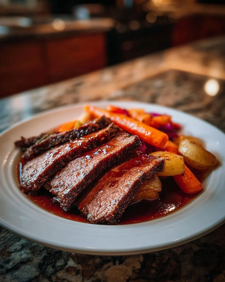 Delicious rehbraten dish featuring tender braised venison served on a plate.