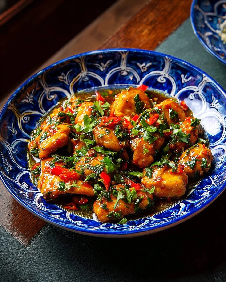 Delicious plate of scallion chicken garnished with green onions
