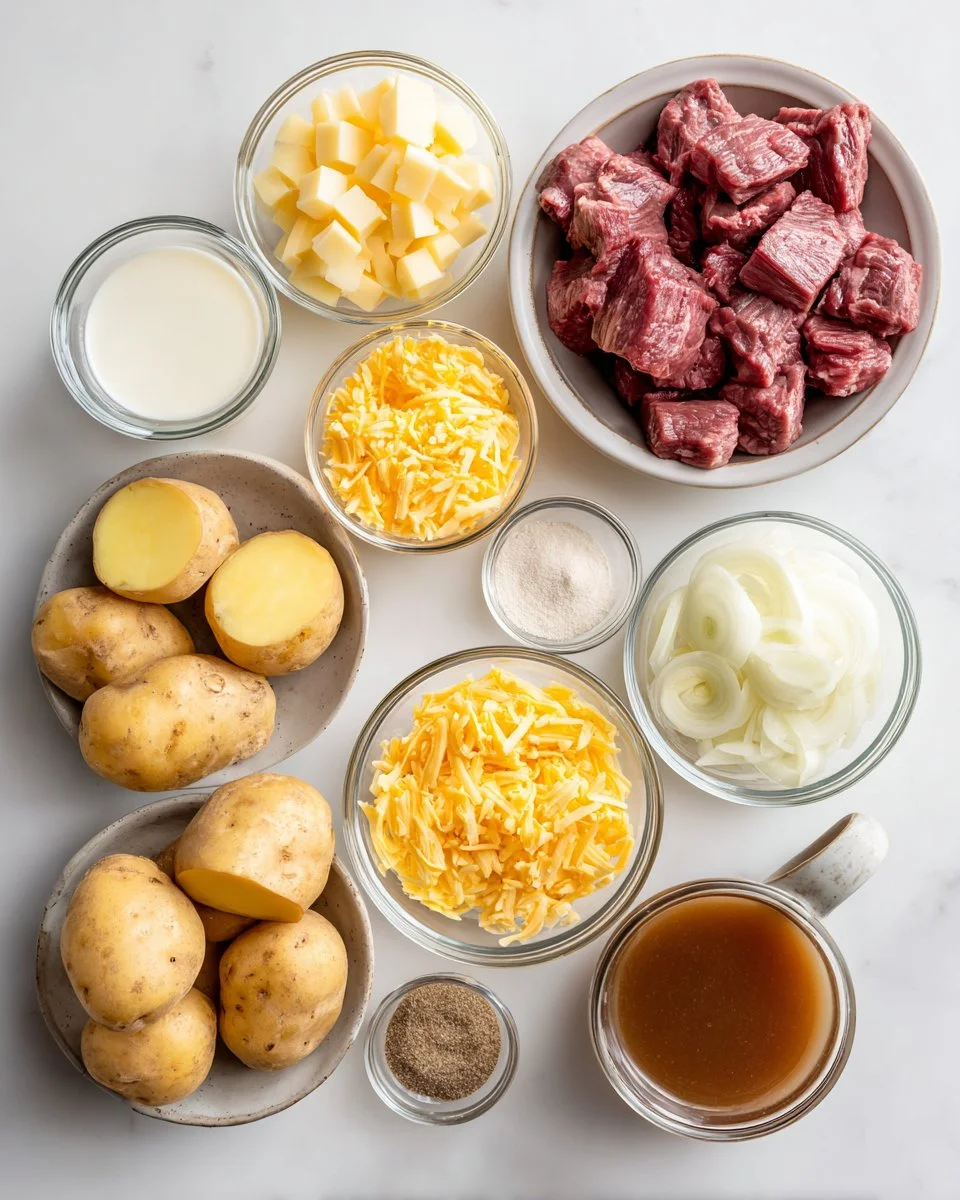Slow Cooker Steak and Cheddar Potato Casserole