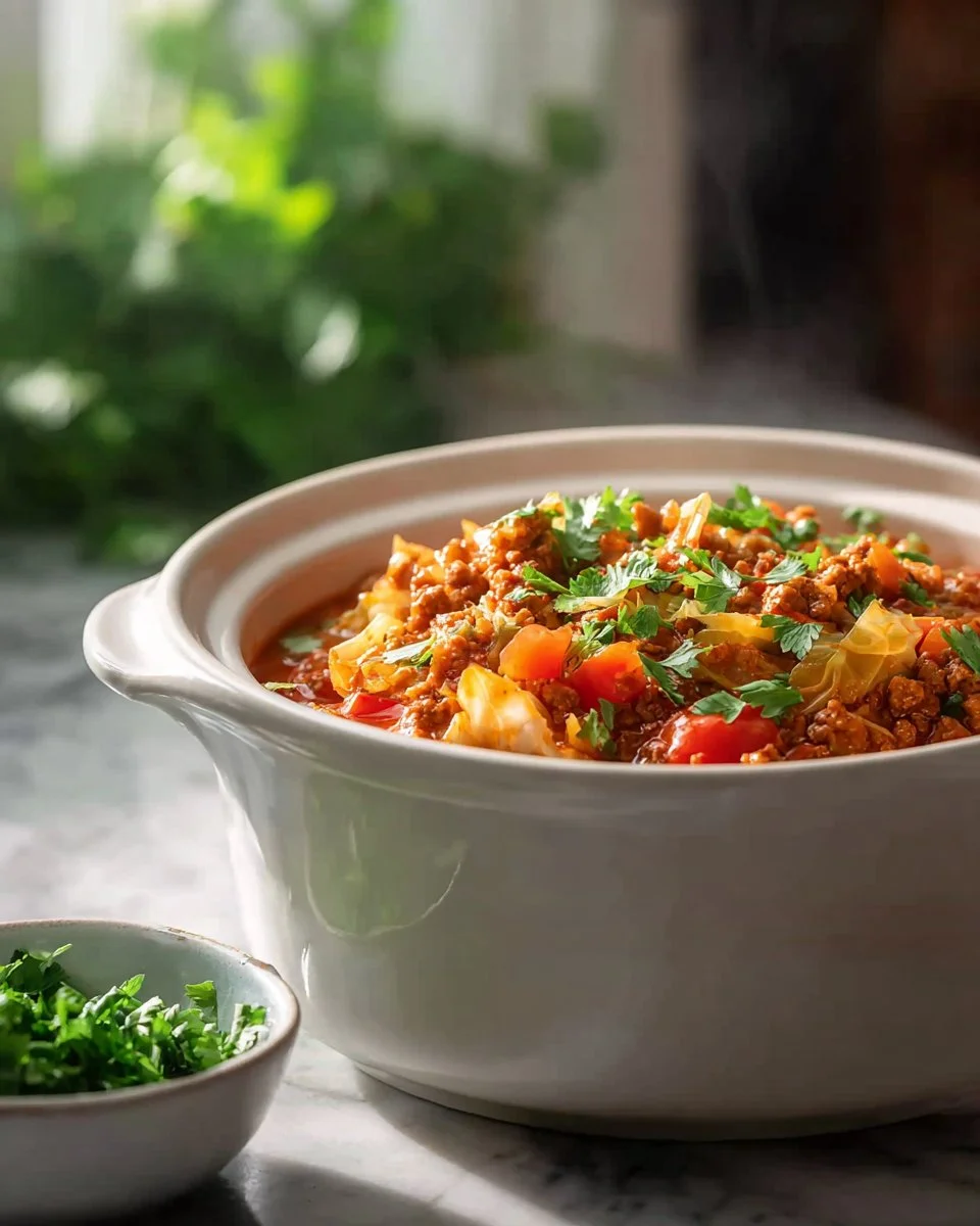 Slow cooker turkey vegetable soup with fresh vegetables and herbs in a bowl