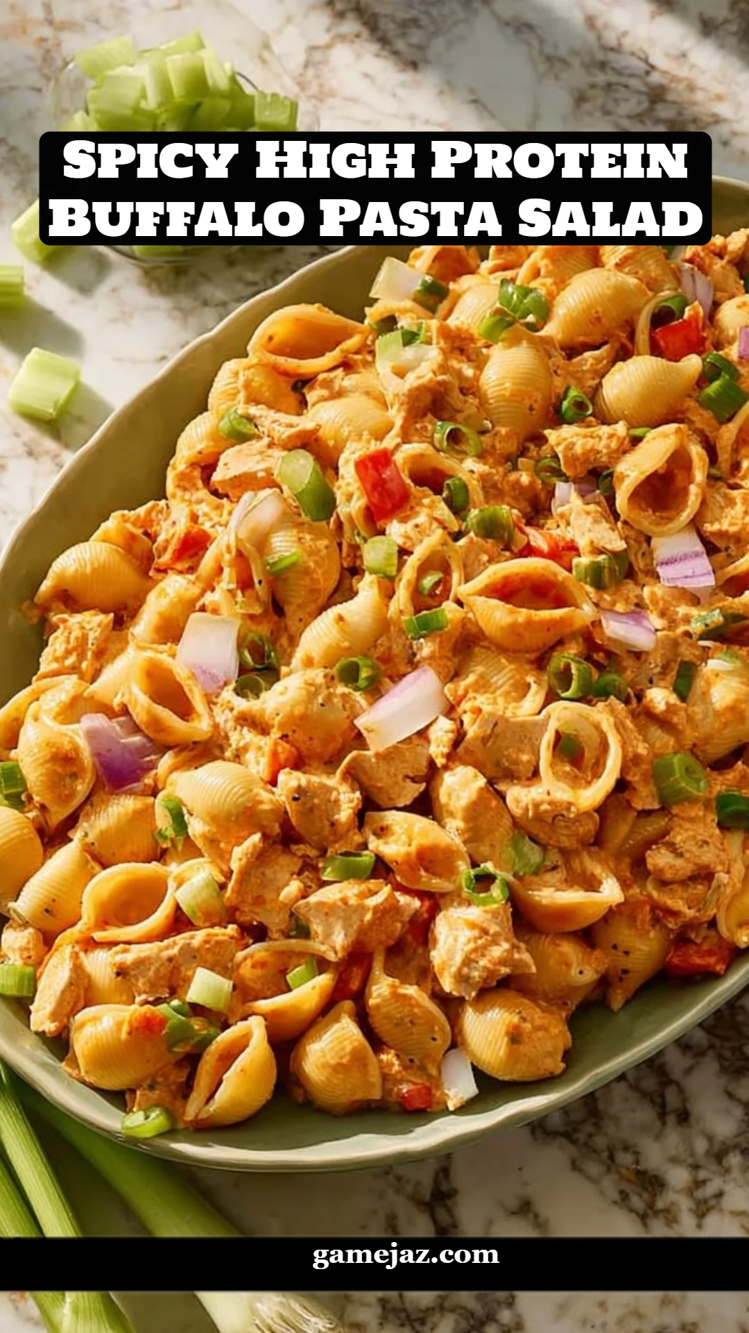 Spicy High Protein Buffalo Pasta Salad