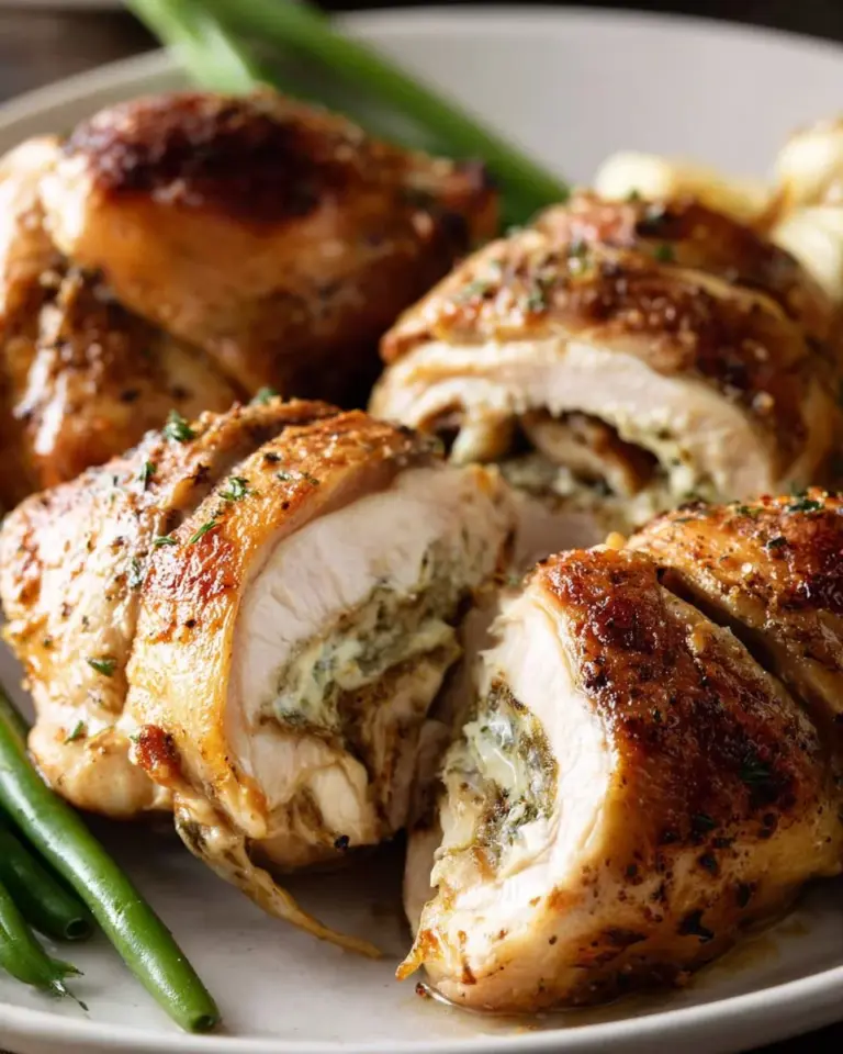 Delicious stuffed chicken breasts with savory stuffing on a plate
