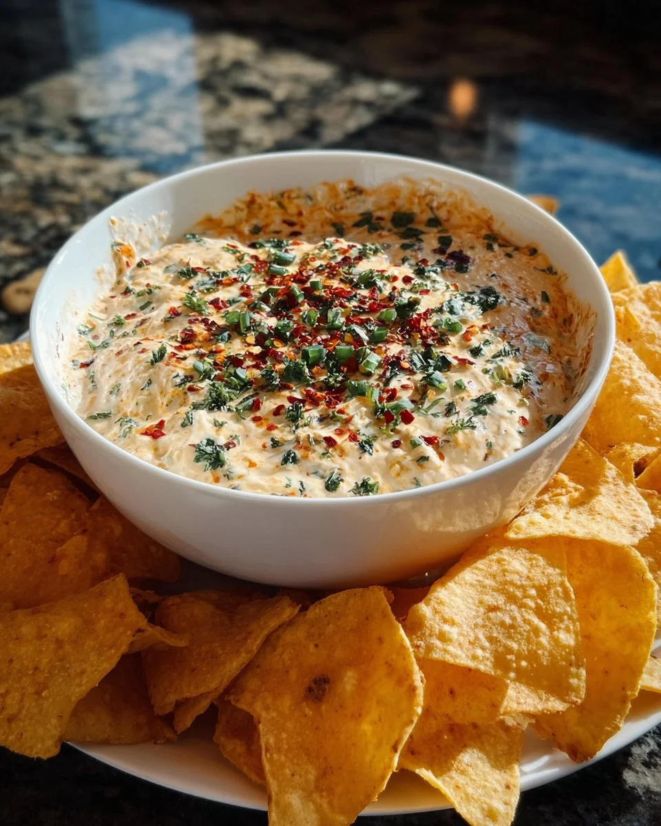 Delicious Super Bowl chip dip served with crunchy tortilla chips