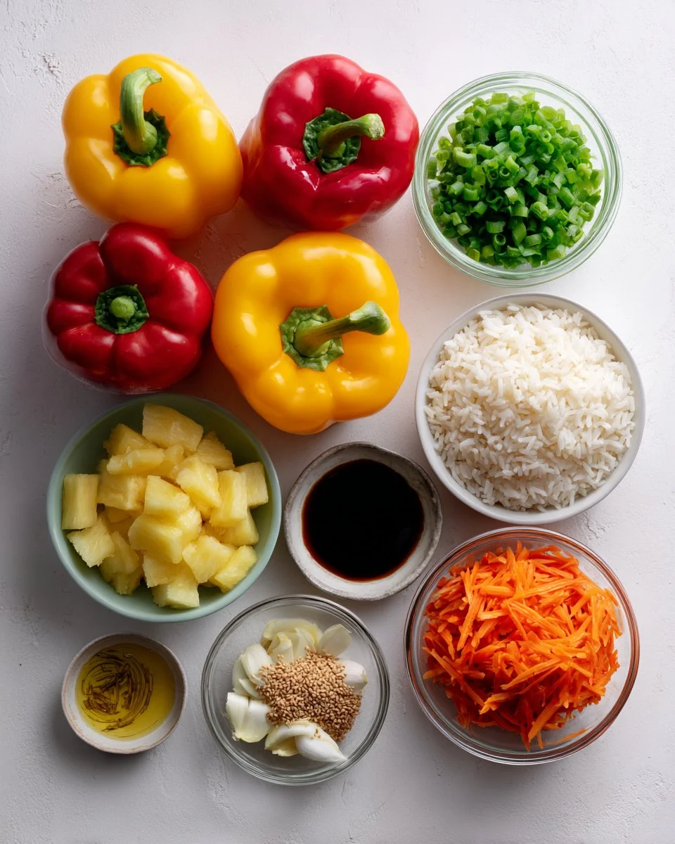 Teriyaki Pineapple Chicken Rice Stuffed Peppers