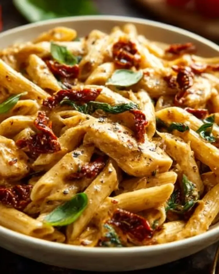 Delicious Marry Me Chicken pasta served in a bowl with fresh herbs.
