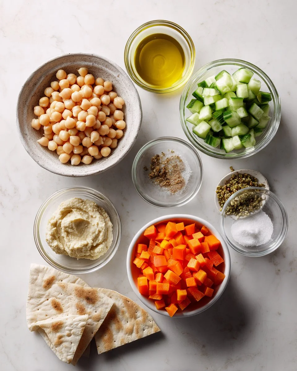 Vegan Hummus with Diced Vegetables and Pita Bread