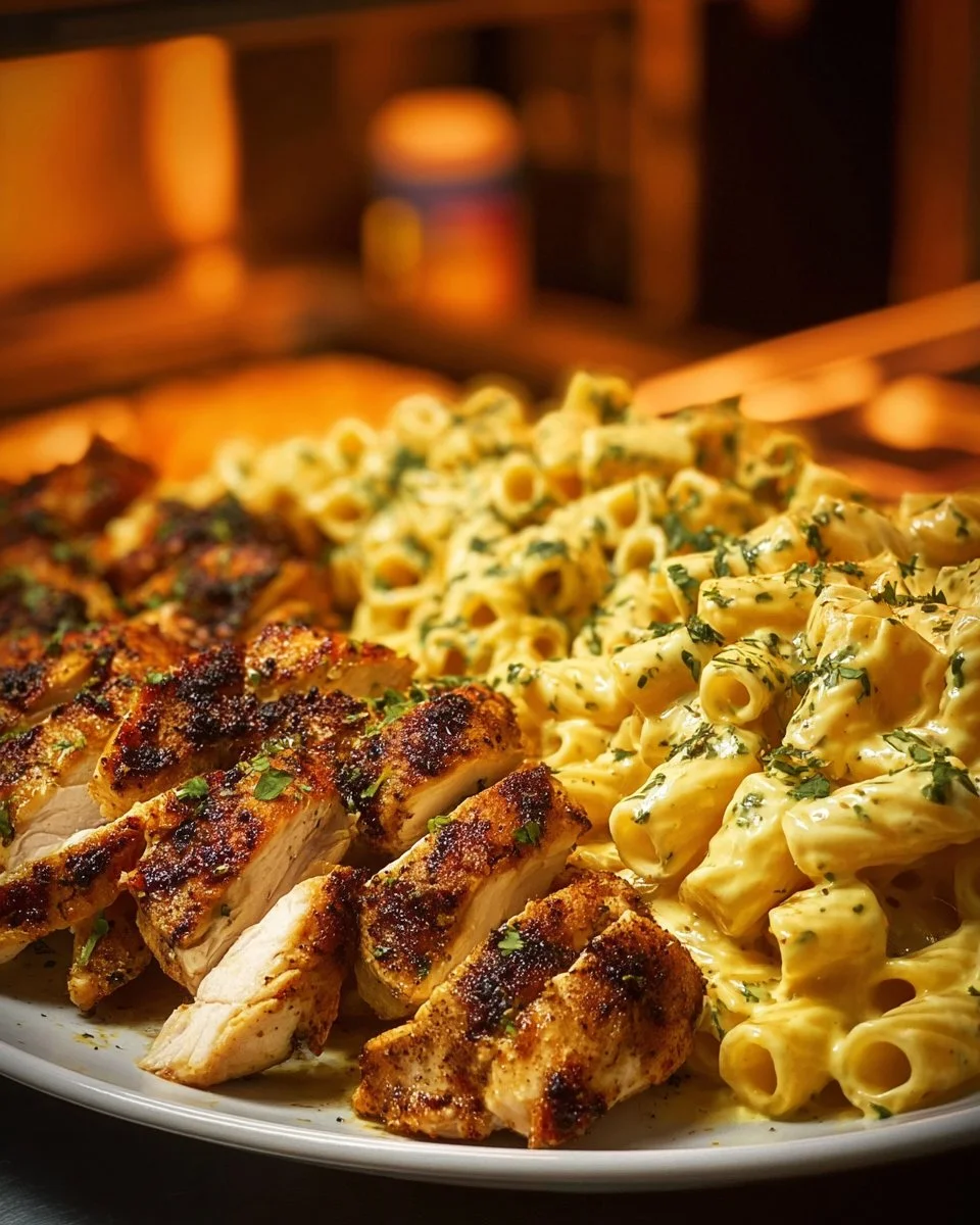 Velveeta Chicken Rigatoni with Mozzarella Garlic Sauce served in a bowl