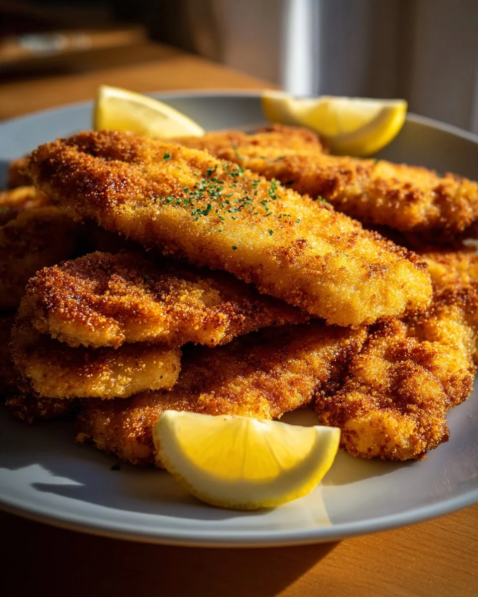 Deliciously breaded and fried Viennese Schnitzel served with lemon and parsley.