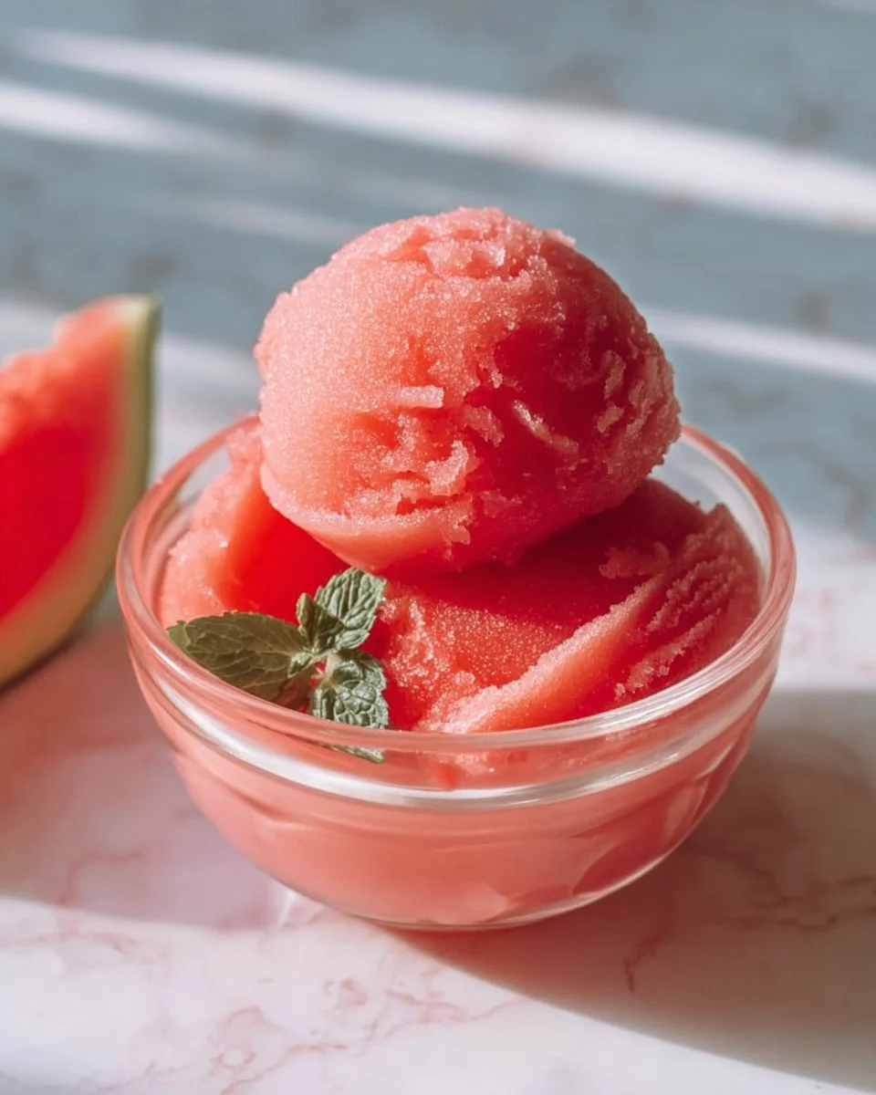 Delicious homemade watermelon sorbet served in a bowl