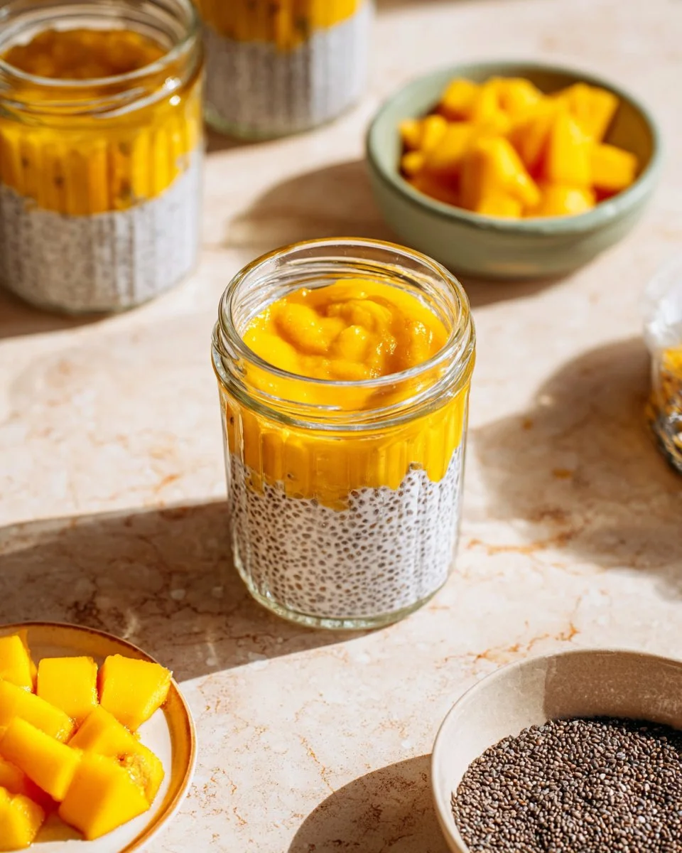Bowl of creamy yogurt chia pudding topped with fresh fruits