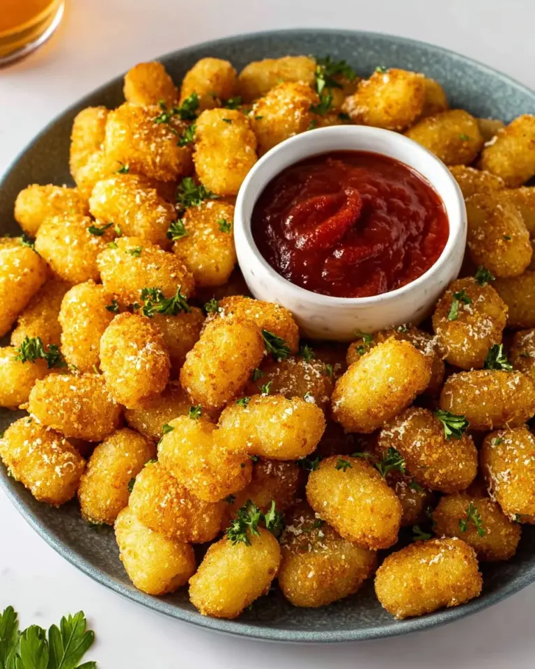 Crispy air fryer gnocchi served with sauce and herbs