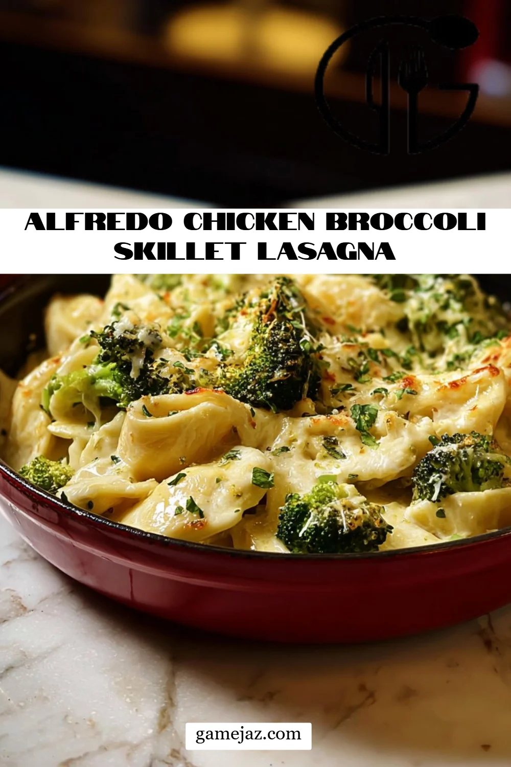 Alfredo Chicken Broccoli Skillet Lasagna