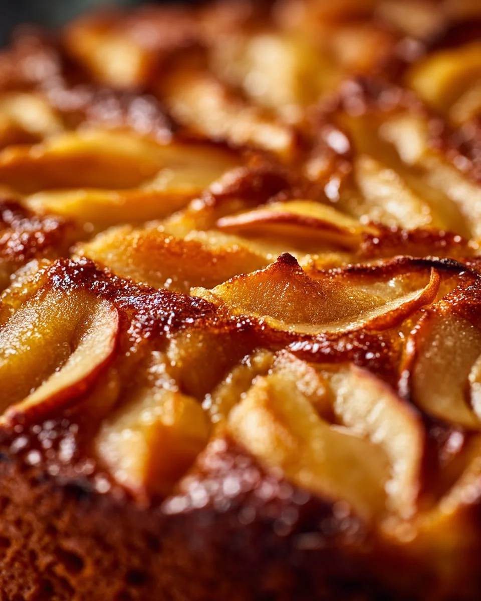 Delicious Apple Ricotta Cake topped with fresh apples and cream