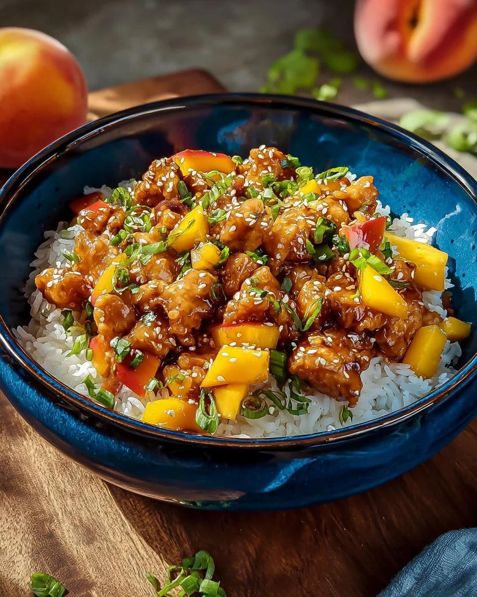 Asian Mango Chicken dish with vibrant colors and fresh ingredients.