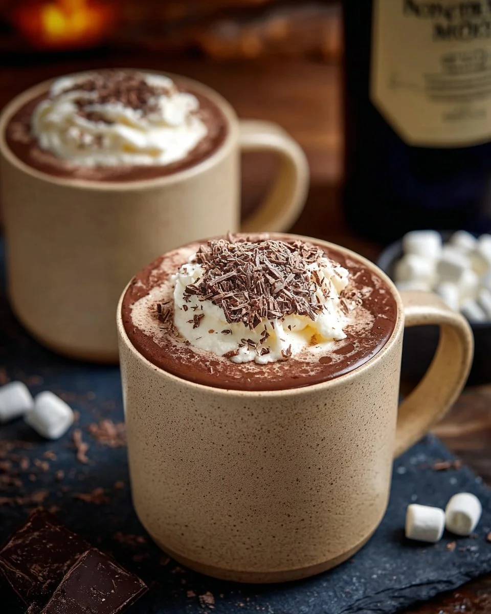 Delicious Bad Santa Hot Chocolate topped with whipped cream and sprinkles