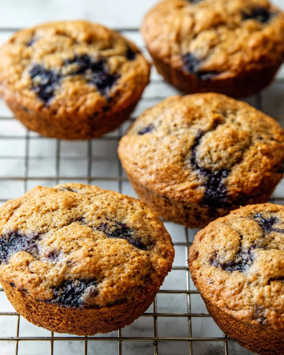 Banana blueberry oatmeal muffins fresh out of the oven