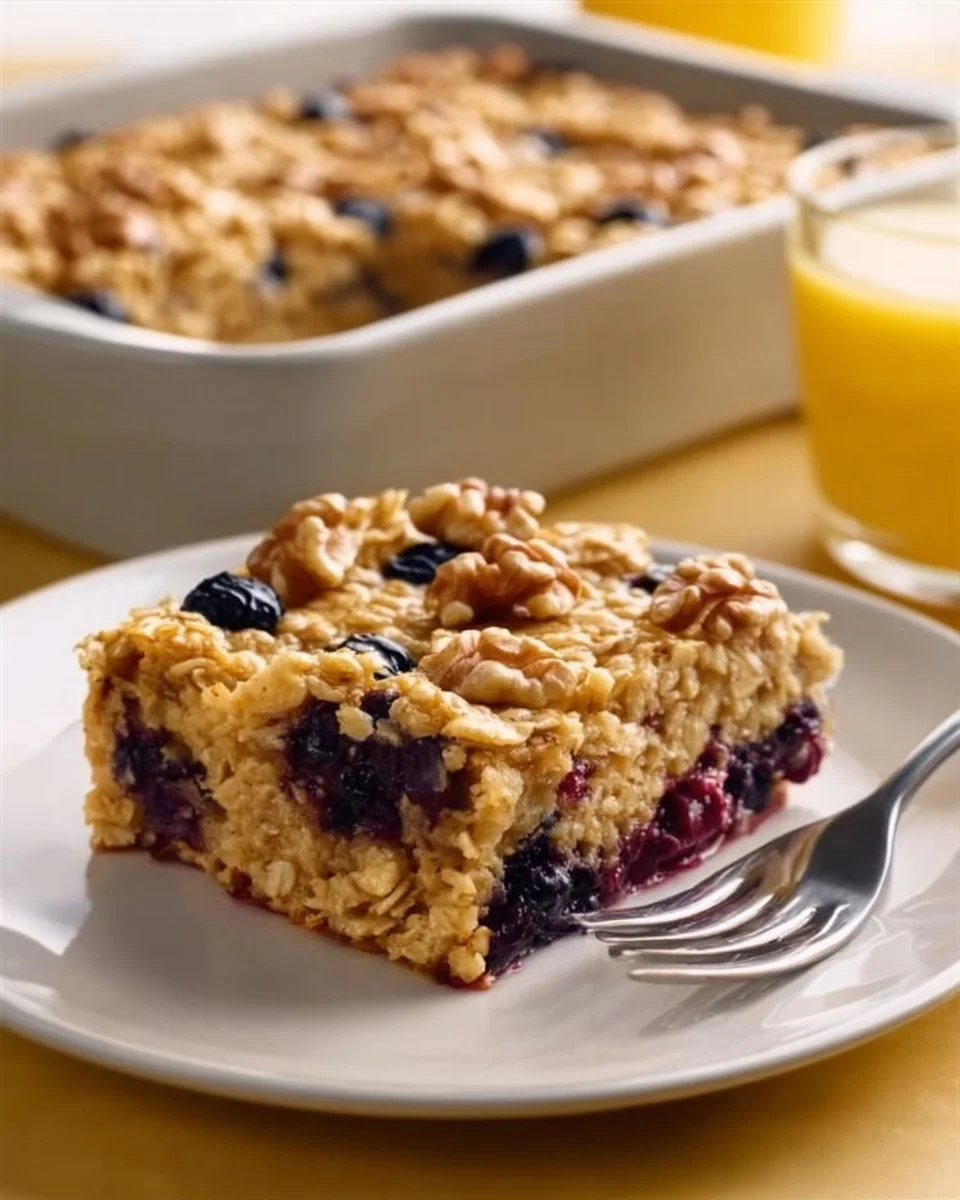 Delicious berry baked oatmeal topped with almonds in a bowl