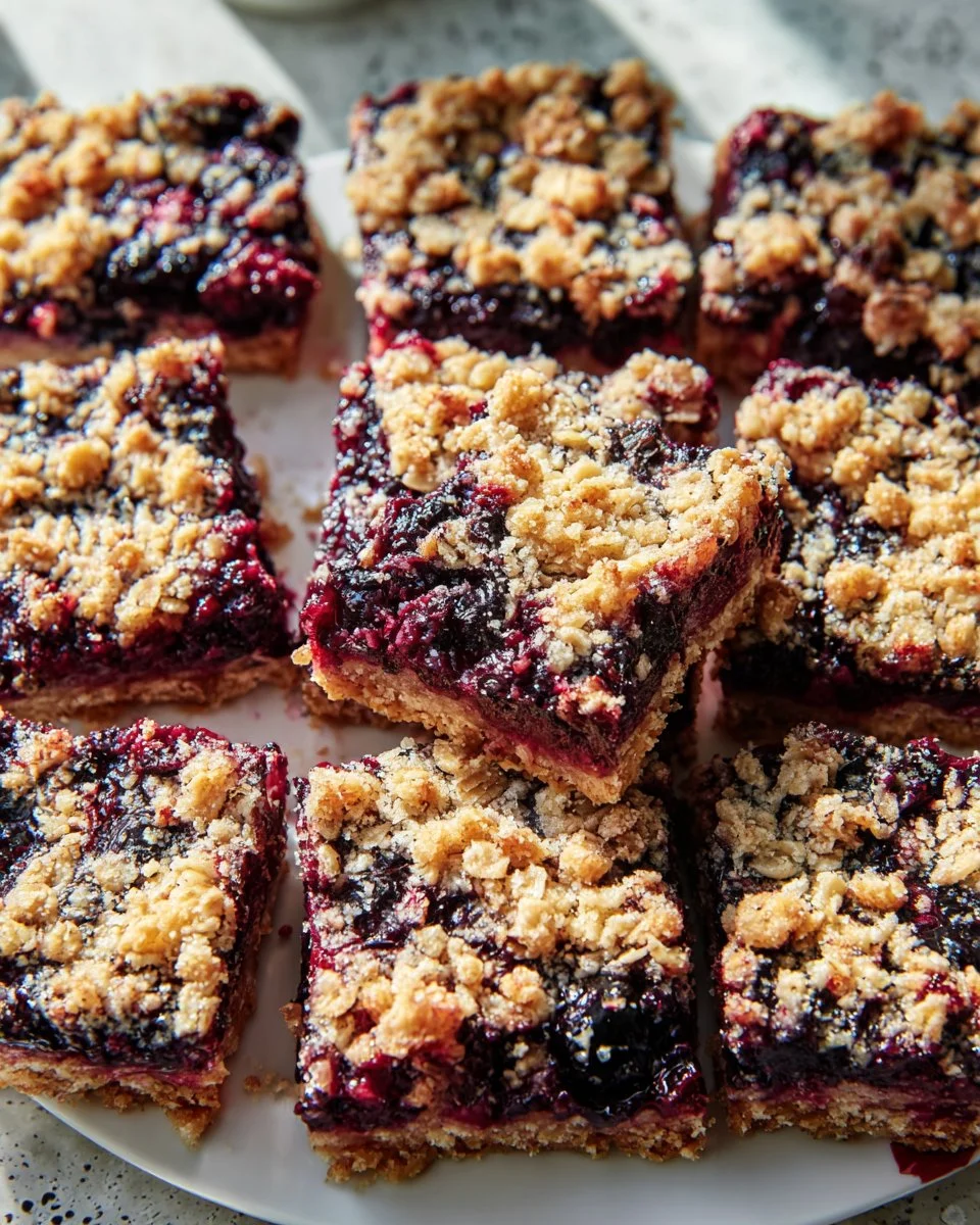 Healthy blueberry oatmeal bars with fresh blueberries and oats