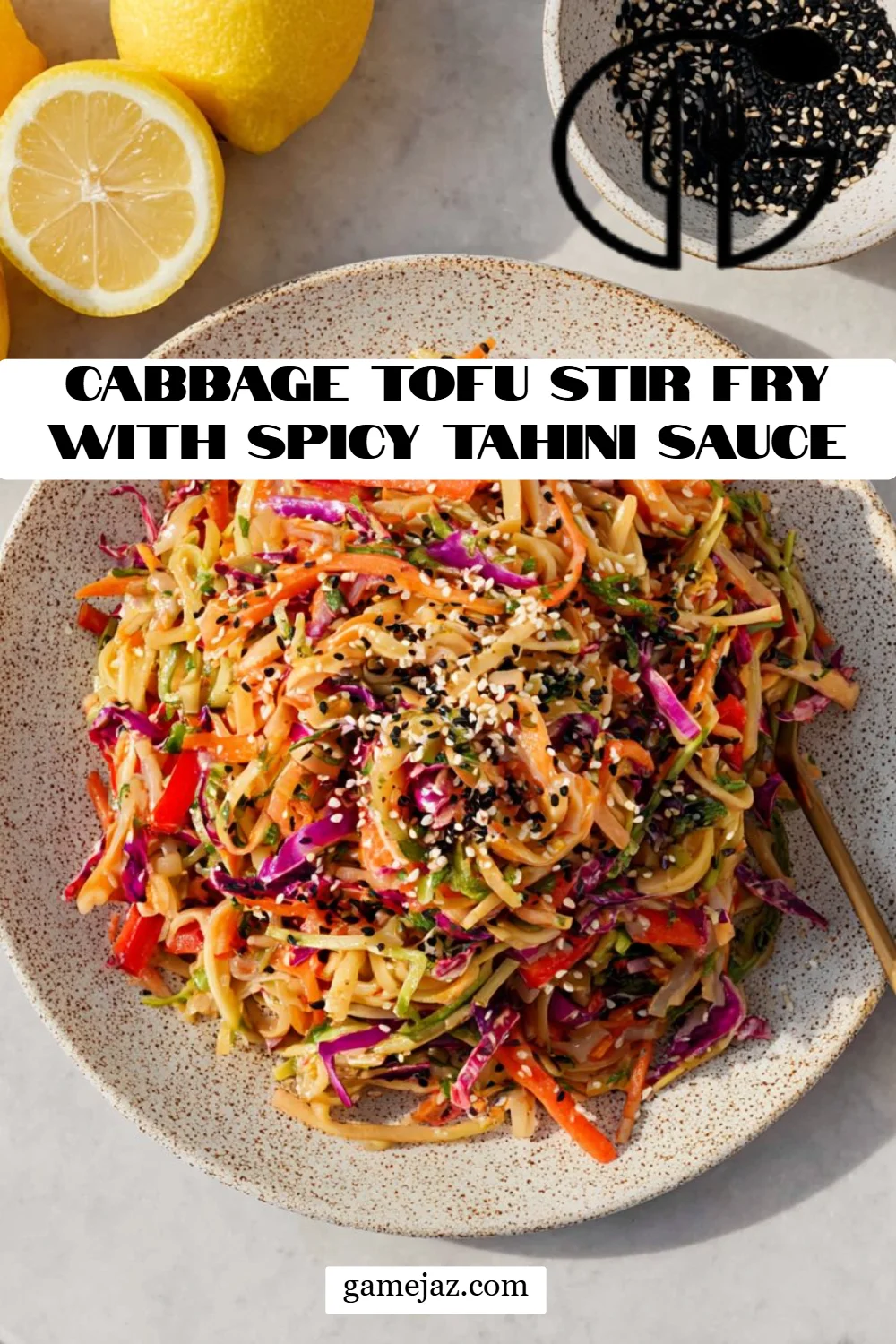Cabbage Tofu Stir Fry With Spicy Tahini Sauce