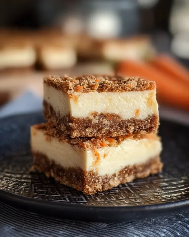 Delicious carrot cake cheesecake bars topped with cream cheese frosting