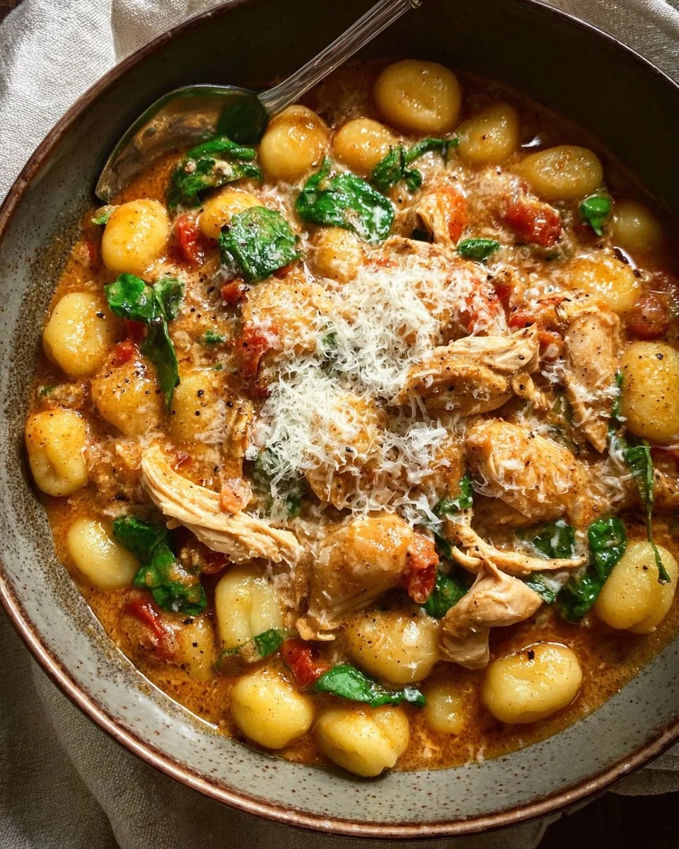 Delicious Chicken and Gnocchi served in a warm, comforting bowl.