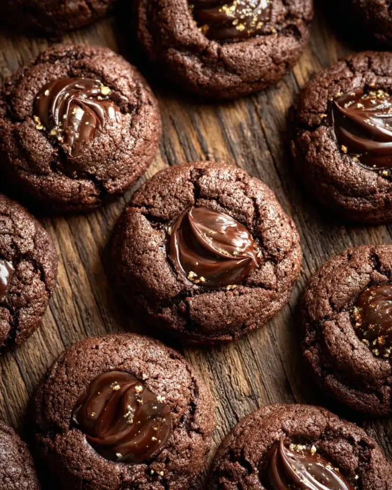 Delicious chocolate hazelnut thumbprint cookies on a plate, ready to enjoy.