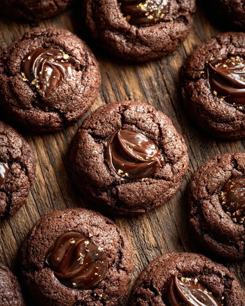 Delicious chocolate hazelnut thumbprint cookies on a plate, ready to enjoy.