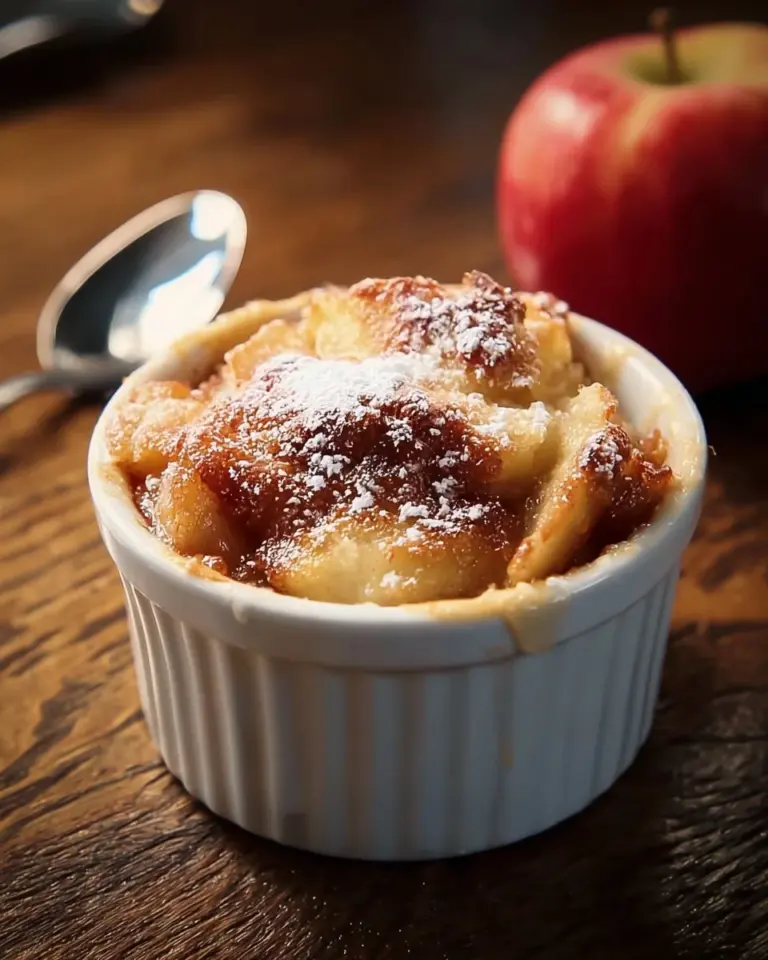 Delicious homemade Cinnamon Apple Cobbler served in a dish with cinnamon dust