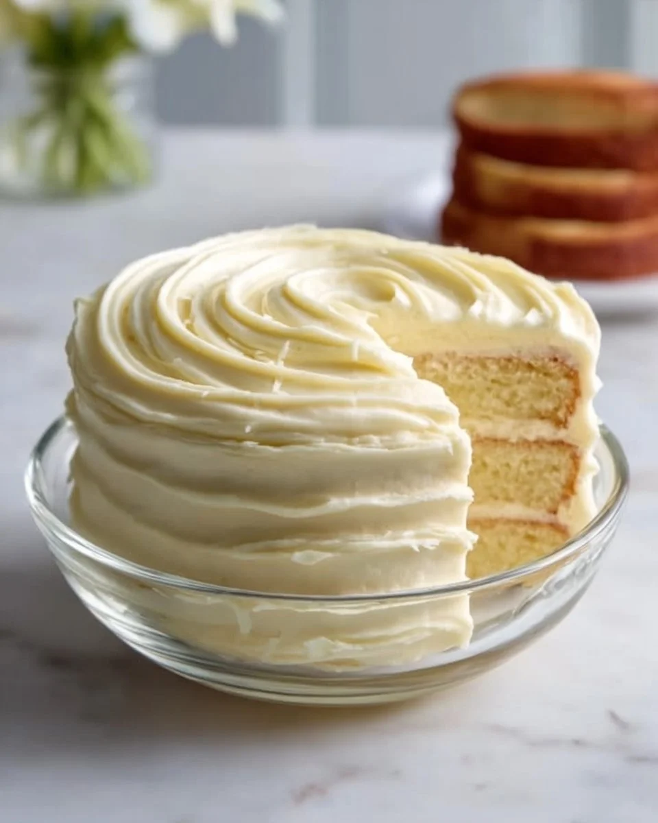 Delicious Coconut Buttercream Frosting on a cake