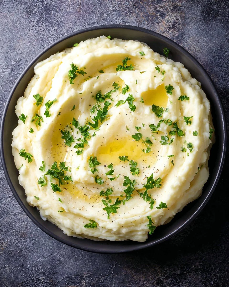 Creamy parsnip puree served in a bowl, garnished with herbs.