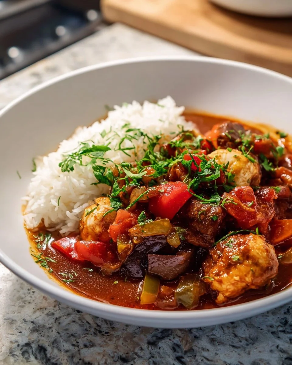 Crockpot Chicken Cacciatore served with herbs and vegetables
