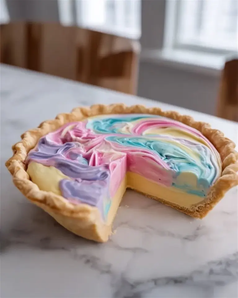 A colorful Easter Swirl Pie with vibrant layers and festive decorations.
