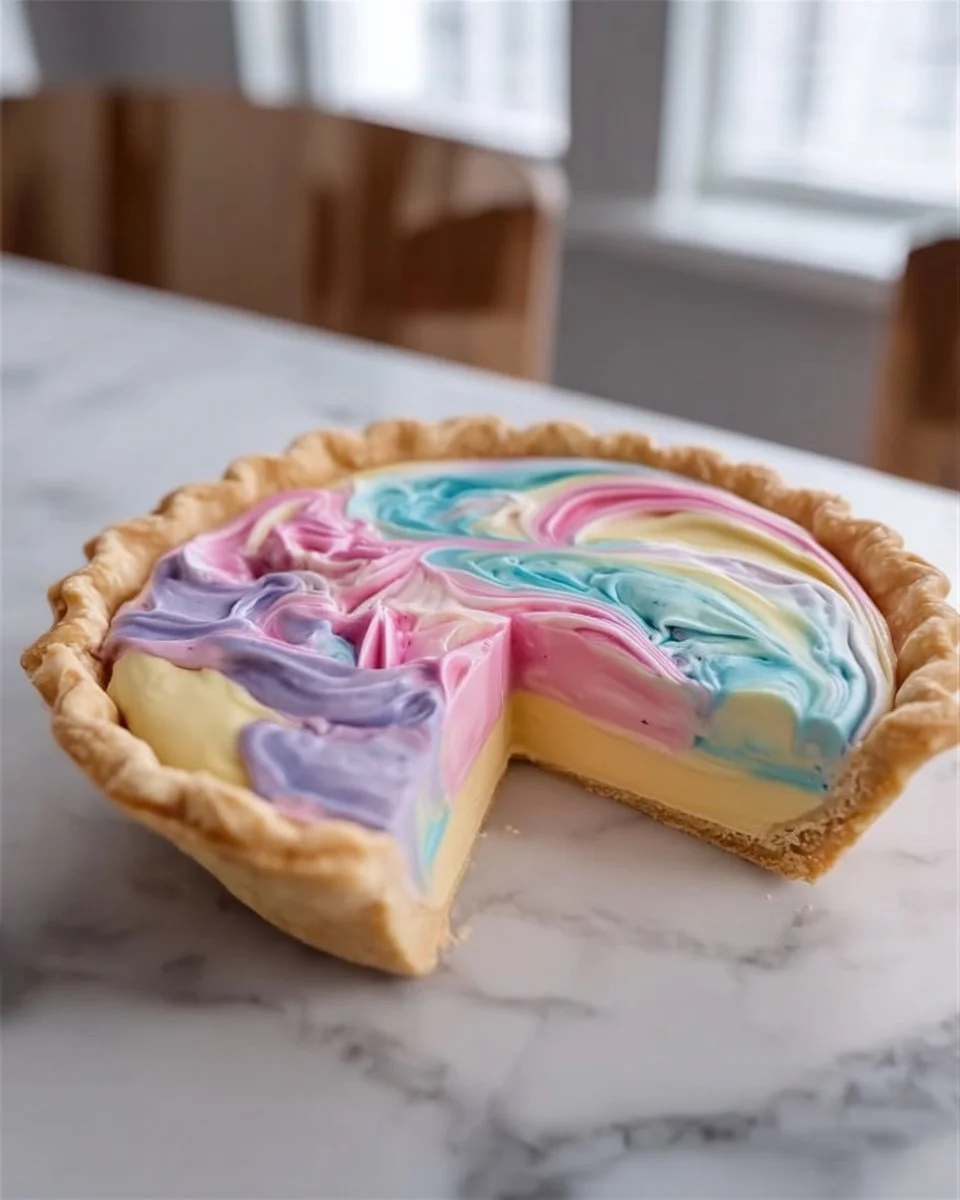 A colorful Easter Swirl Pie with vibrant layers and festive decorations.